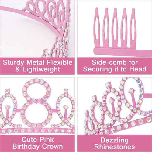 Canitor 8th Birthday Decorations for Girls Birthday Girl Crown Tiara & Glitter Sash Set for 8 Year Old Girl Birthday Gift Birthday Girl Headband Hat