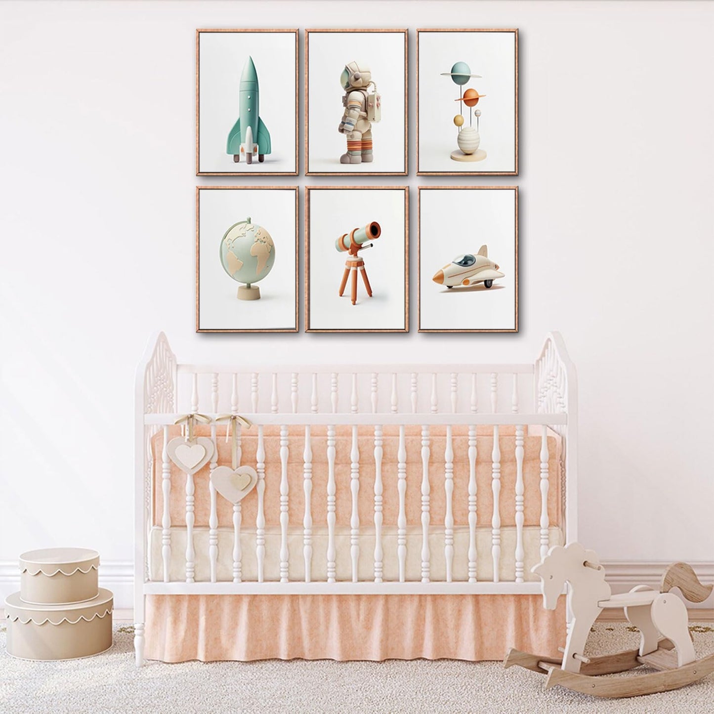 6pcs Nursery Astronaut Canvas Wall Art Boys Room Space Wall Decor Pictures Rocket Spaceman Earth Posters Prints for Classroom Toddler Boys Room Playroom Decoration Unframed
