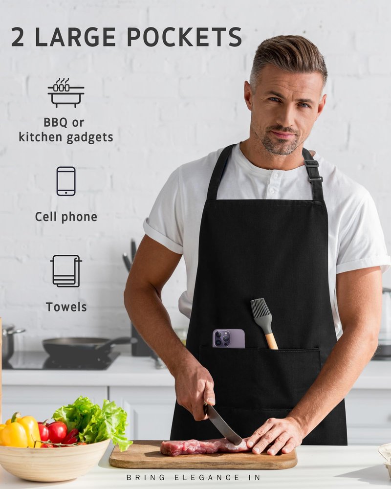Syntus Chef Apron for Men Women Kitchen Cooking Apron with Pockets, Adjustable Bib Aprons Stain Resistant, 1 Pack Black