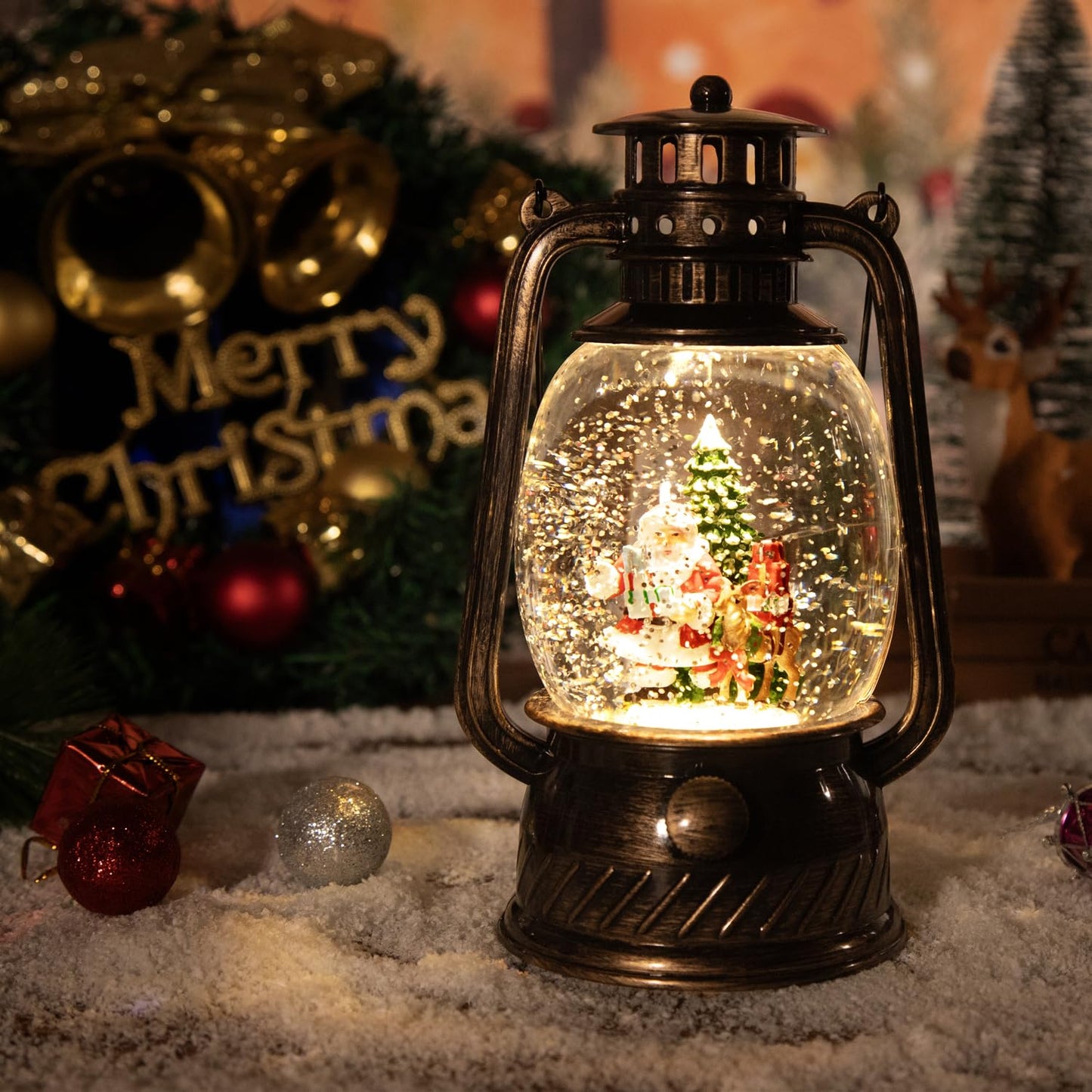 Christmas Lanterns,Christmas Snow Globes Lighted,Rotating Sparkling Christmas Lanterns with 8 Christmas Music,Christmas Fine Gifts,Christmas Holiday Party Gifts and Decorations