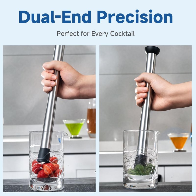 Lexenic Double Heads Muddler for Cocktails – Stainless Steel 32cm/12.6 Inch Bar Tool for Mojitos, Old Fashioned, Margaritas & More – Durable & Easy to Clean (Stainless Steel)