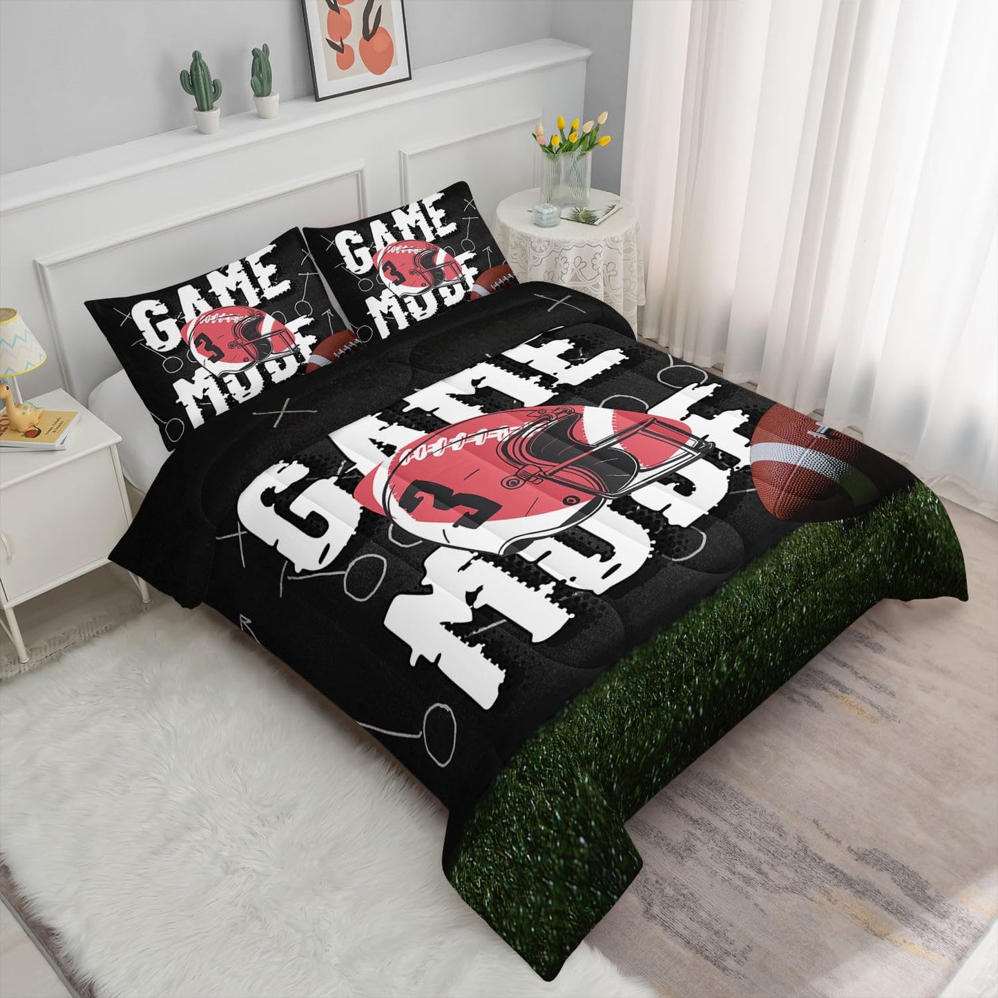 Smell Sunshine Kids Comforter Set Rugby Printed Pattern Bedding Set with 1 Comforter and 2 Pillowcases for Girls Boys Bedroom All Season(Rugby12 Full)