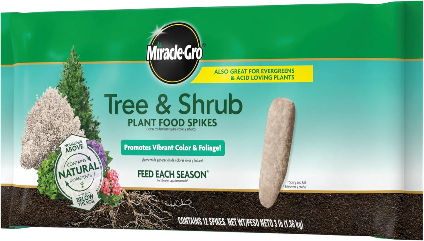 Miracle-Gro Tree and Shrub Plant Food Spikes - Fertilizer for Deciduous, Flowering & Evergreen Trees | 12 Count, 3 lb.