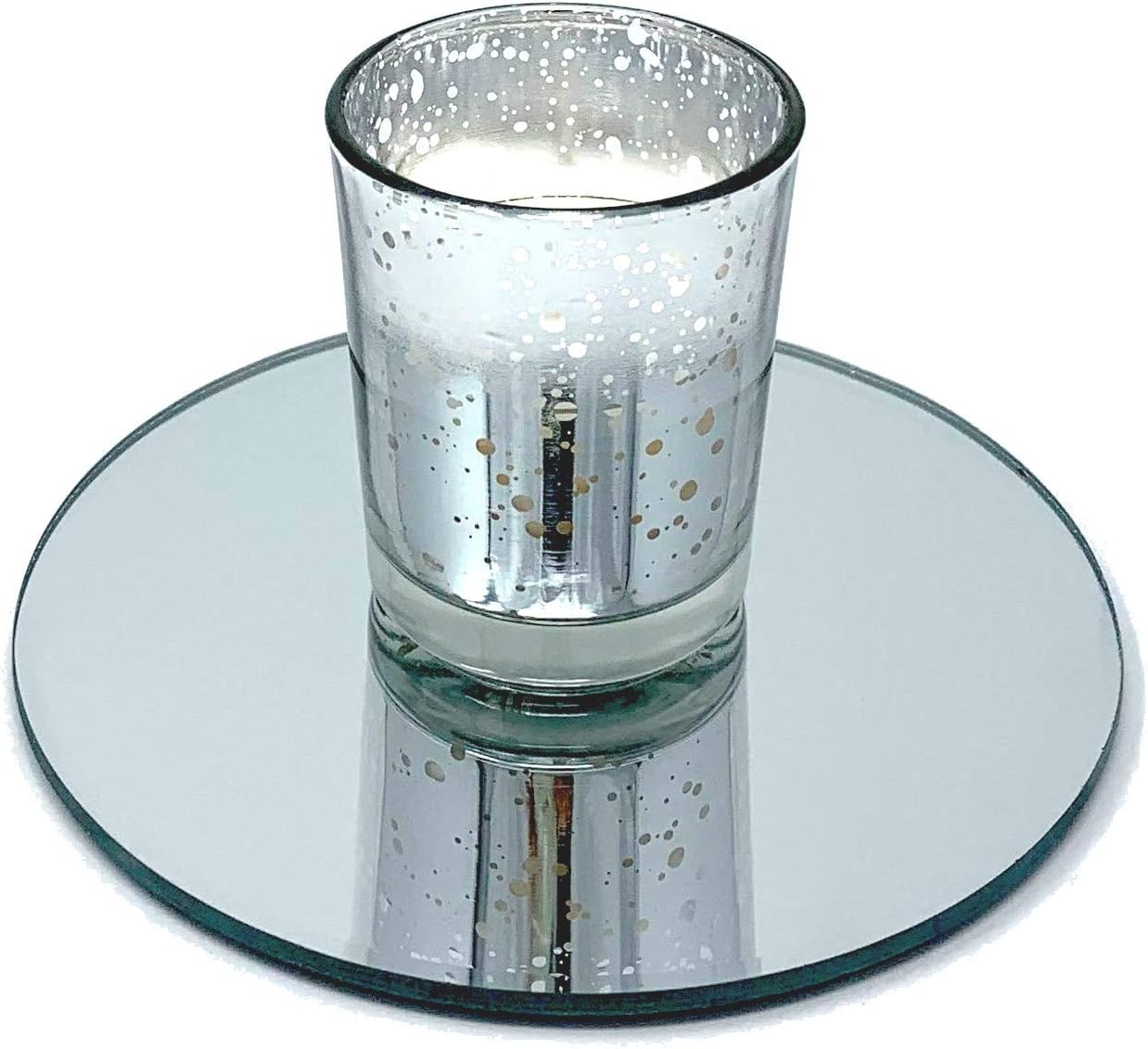 Set of 12 Beveled Edge 5-Inch Round Mirror Candle Plates for Centerpieces & Crafts