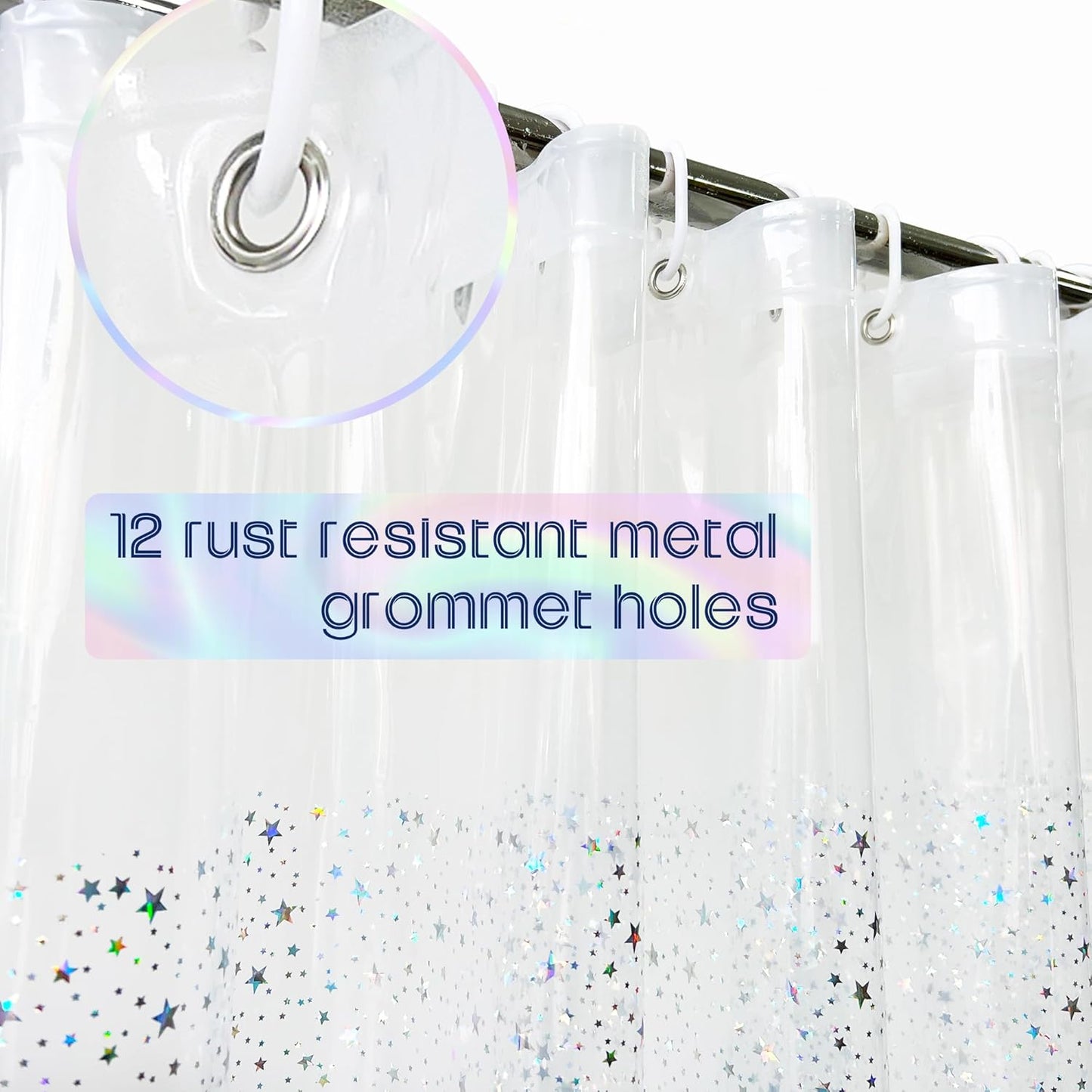 Riyidecor Clear Shower Curtain Liner - Holographic Iridescent Design | 72" x 72" Waterproof with Hooks