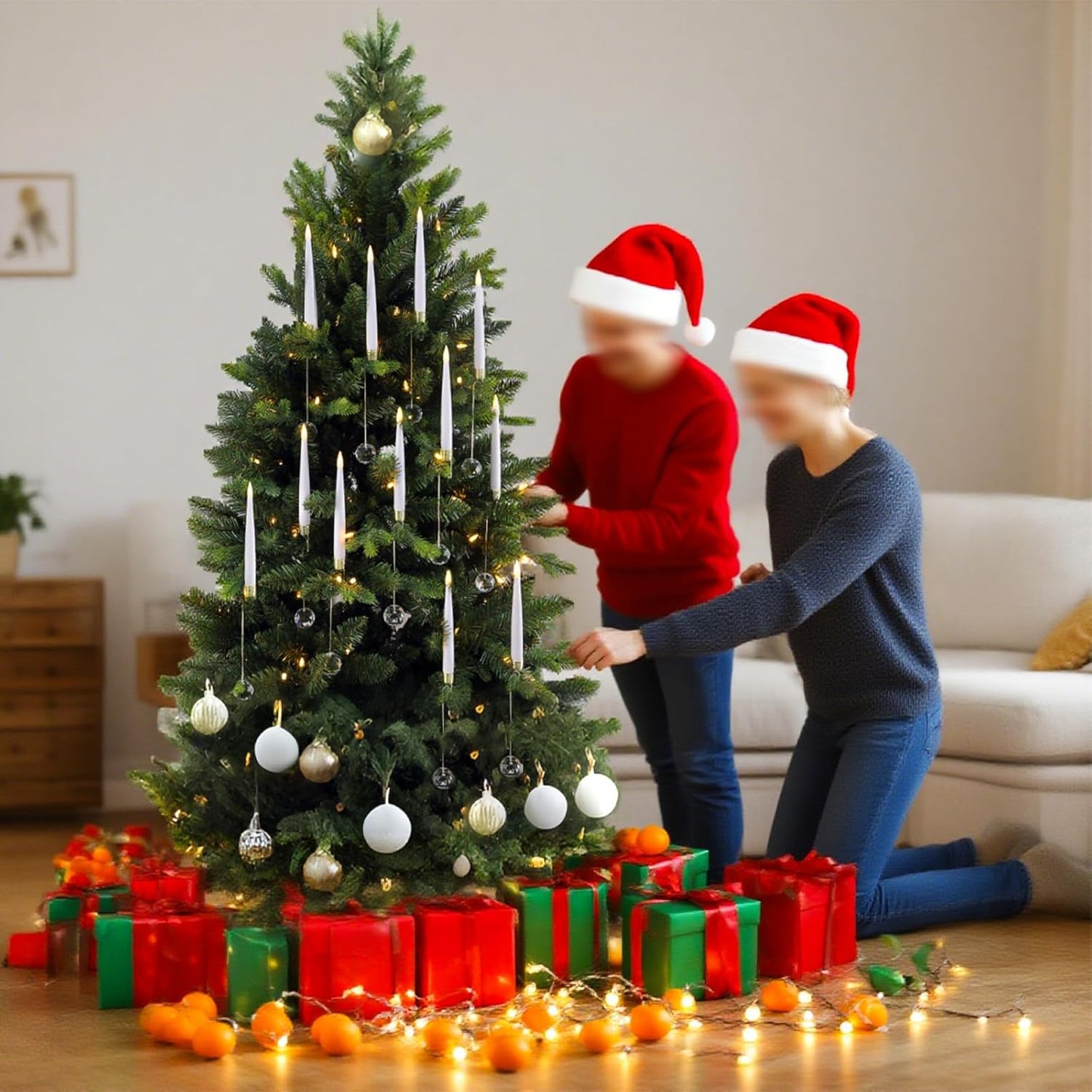 Flameless Christmas Tree Candles - 12 Pack LED Flickering Battery Operated Decor with Magic Wand & Snowflake Design