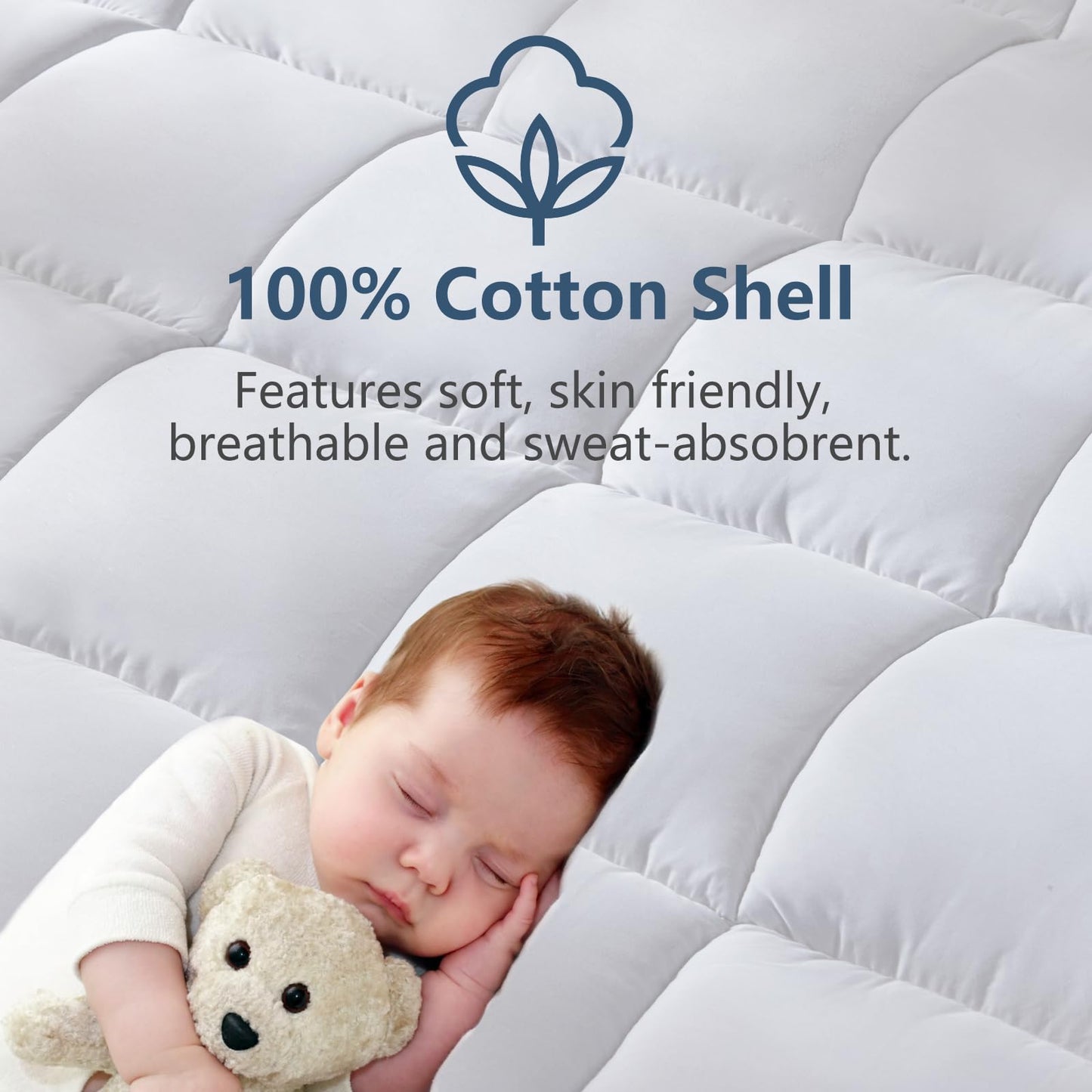 CozyLux Twin Extra Long Size Mattress Pad Pillow Top Cotton Twin XL Mattress Topper 8-21" Deep Pocket Mattress Cover Quilted Fitted Cooling 450GSM Mattress Protector (39x80 inch,White)