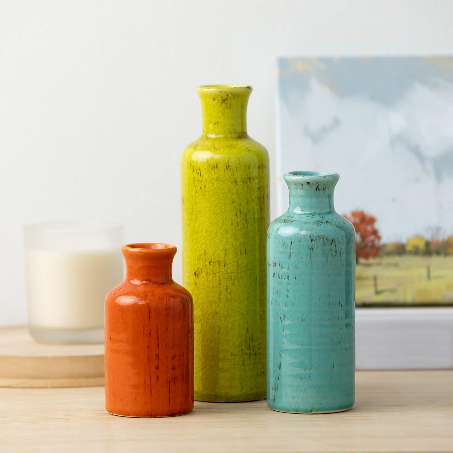 Red Vase Set - Boho Farmhouse Decor for Kitchen, Bedroom & Living Room - CM2407