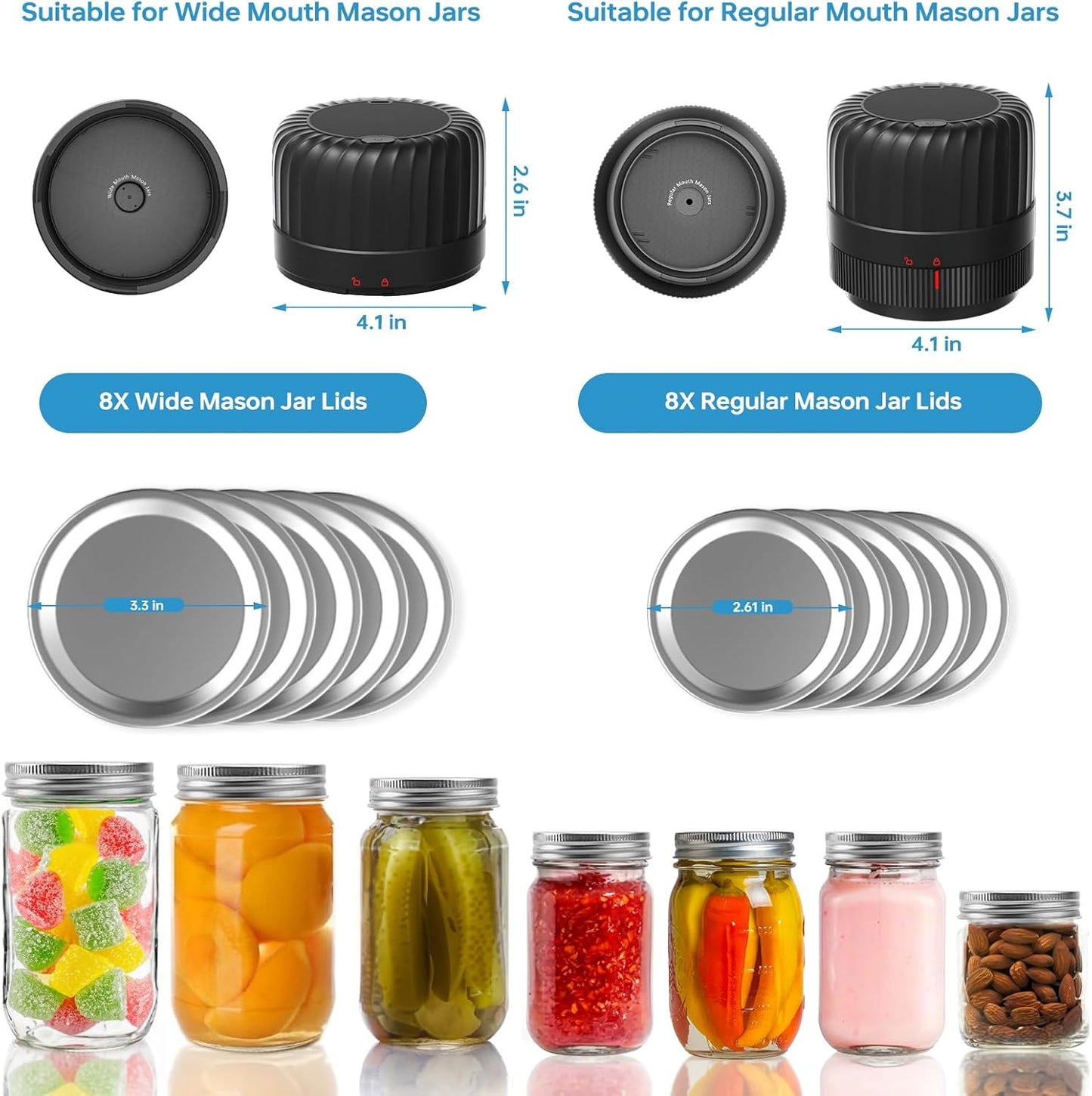 Skiennix Electric Mason Jar Vacuum Sealer Kit - Food Saver for Wide & Regular Jars | Includes 10 Lids