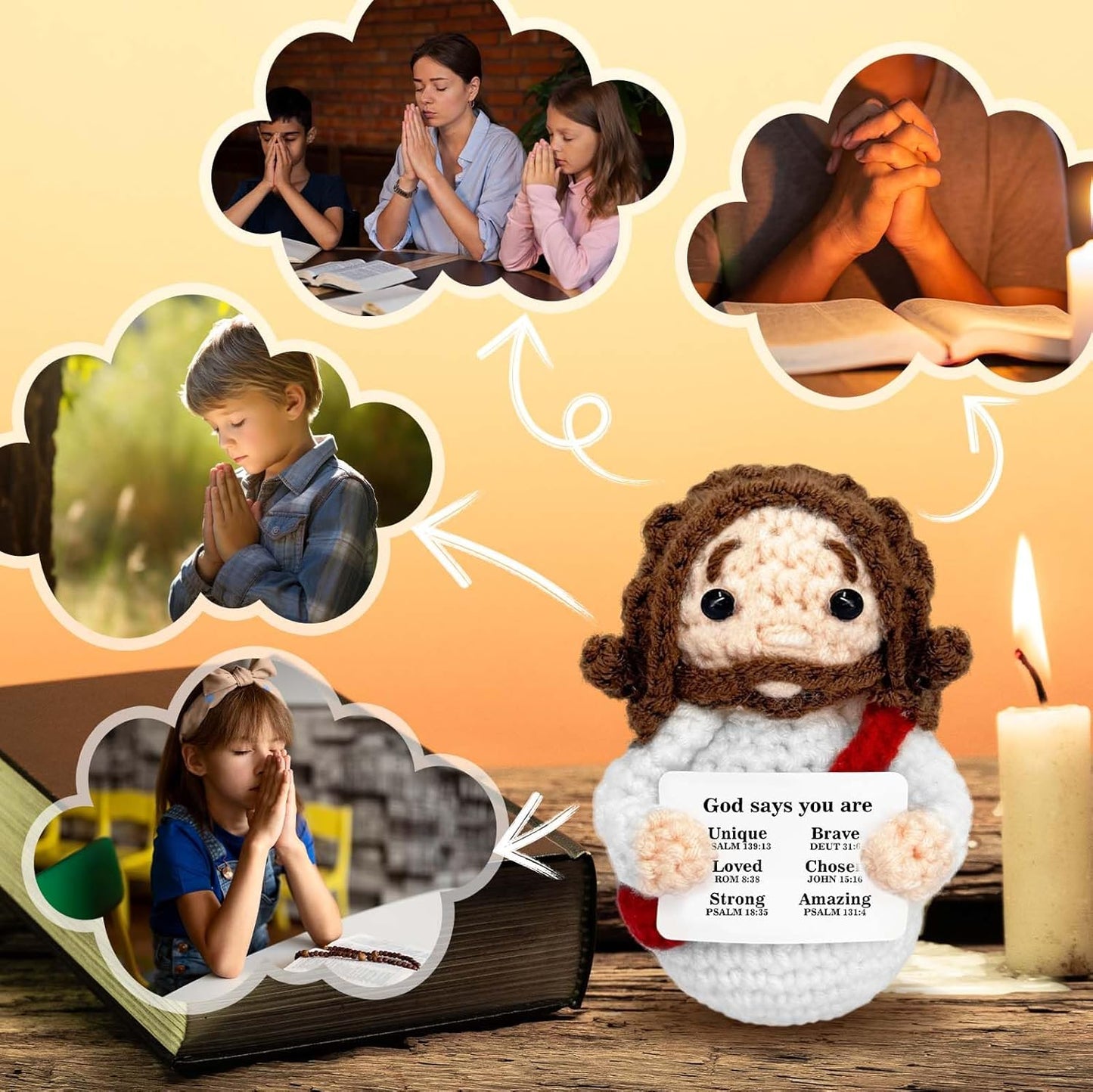 Mini Jesus Plush | Cute Christian Gift for Women & Kids - Red Crochet Stuffed Bible Decoration