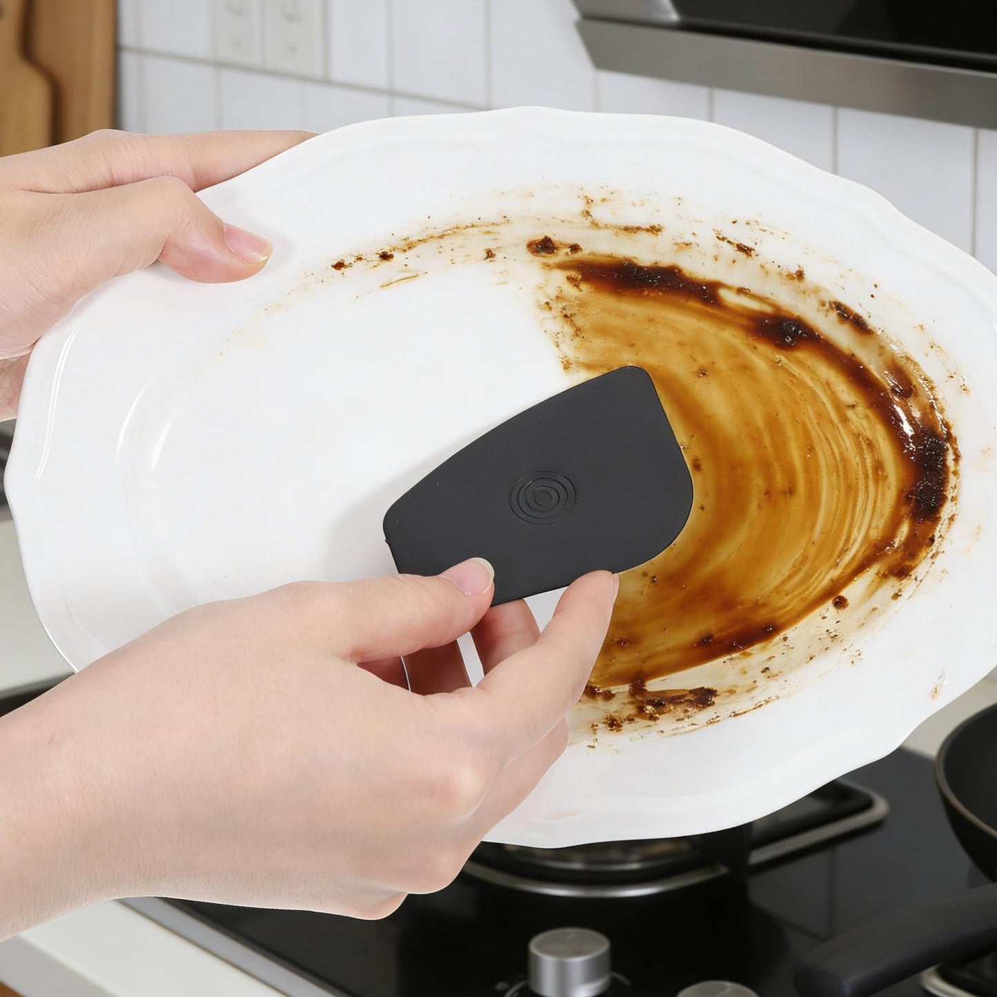 salbsever Pan Scraper Tool 5 Pack Plastic Pot Scraper Dish Scrapers for Cast Iron Food Scrapers Tool Non-Scratch Plastic Bowl Scraperes for Cleaning Grease Burnt Food (Black Thickness 0.078 inches