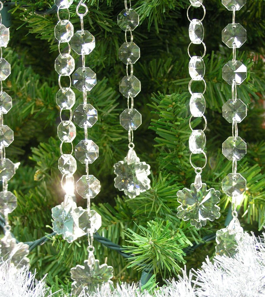 Set of 6 Christmas Snowflake Crystal Strands - 8.25" Long Hanging Decor for Weddings & Parties