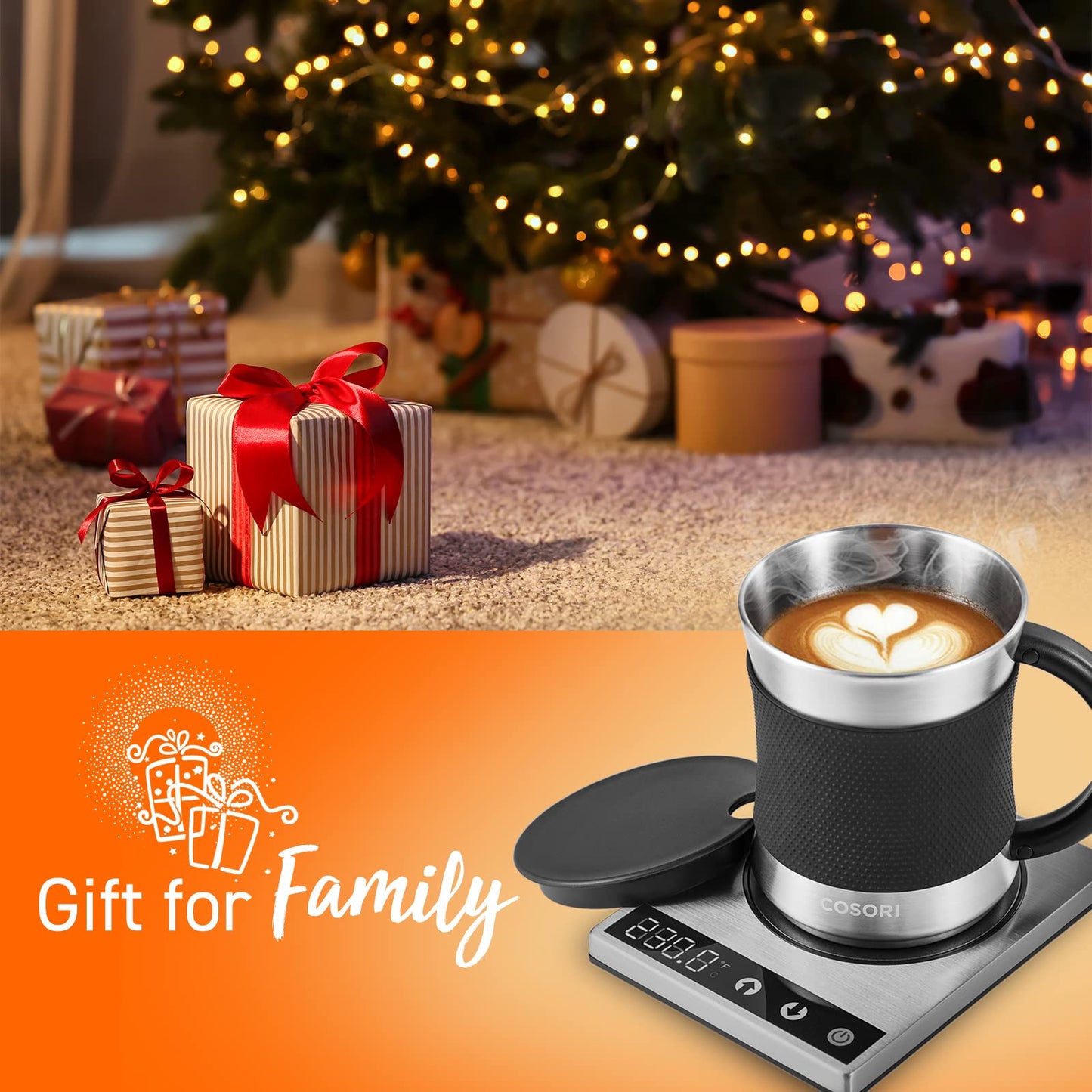 COSORI Coffee Mug Warmer & Mug Set for Desk, Cup Heater, Office & Christmas Gifts, 1Β°F Precise Temperature Control, Touch Tech & LCD Digital Display (77-194β), 304 Stainless Steel, Silver/Black