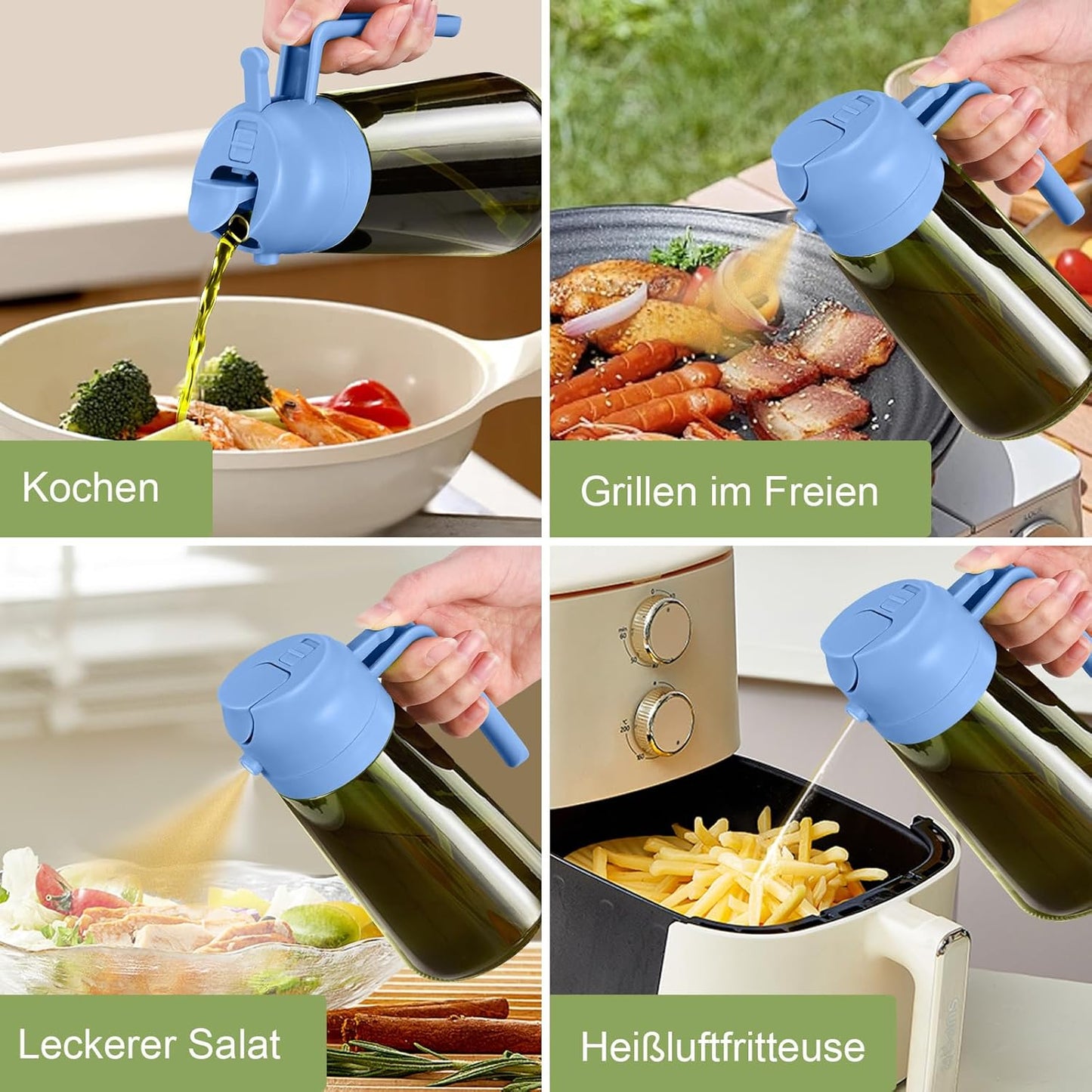 YARRAMATE 16oz Dark Green Oil Sprayer - Premium 2-in-1 Food-Grade Olive Oil Dispenser for Cooking & BBQ