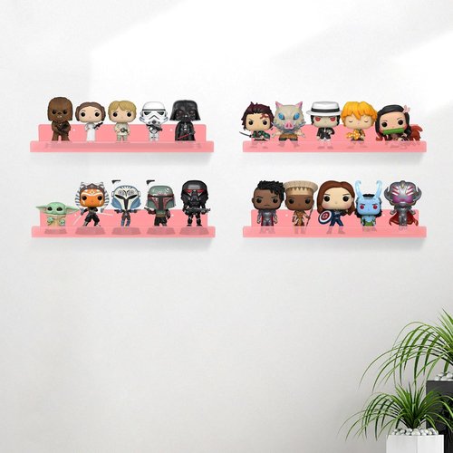 Dezzer Acrylic Floating Shelves - 15" Wall-Mounted Storage for Books, Toys & Perfume | Pink 4-Pack