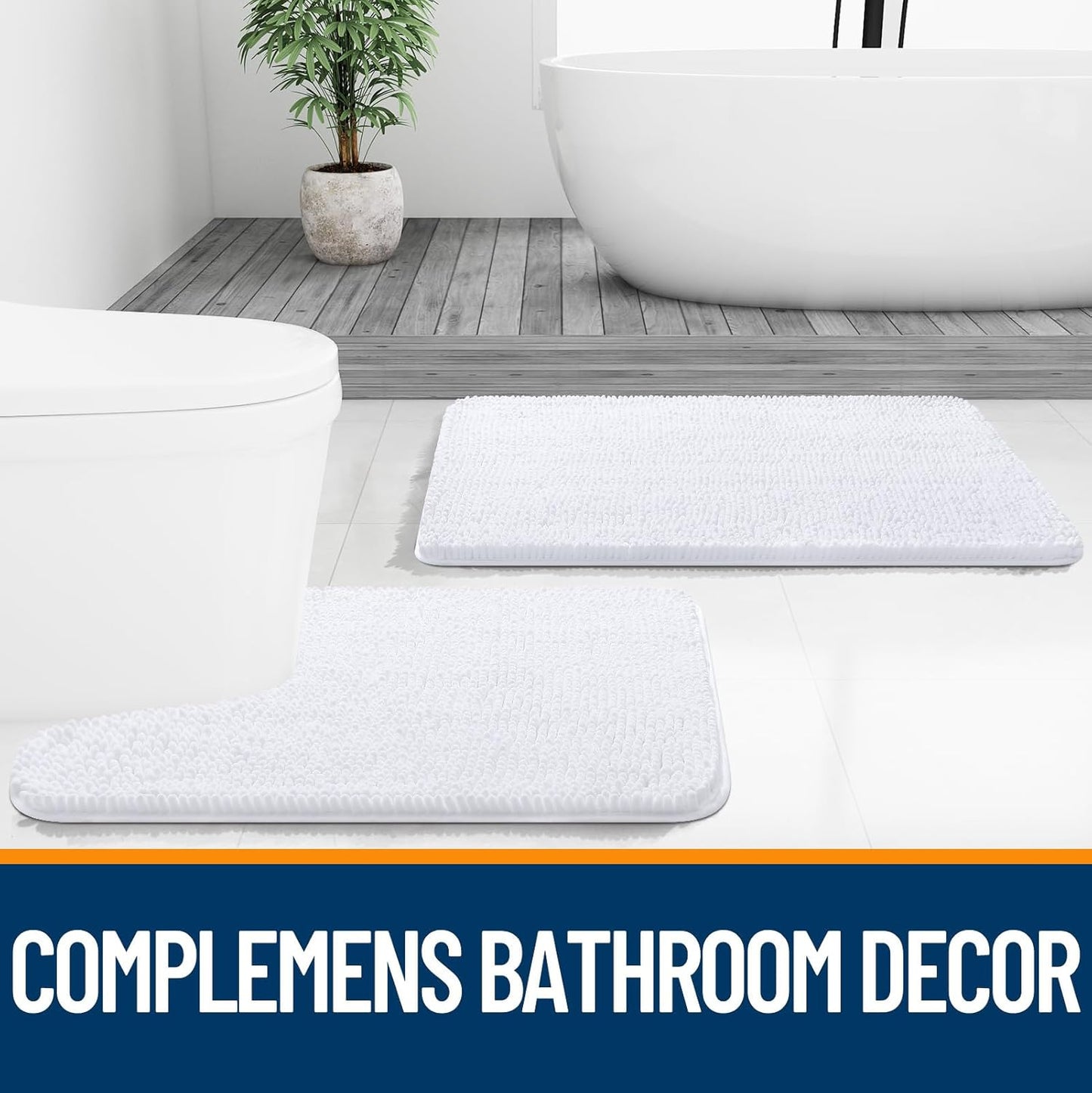 OLANLY Bathroom Rugs - Extra Soft Chenille Bath Mats | Quick Dry, Machine Washable, 32x20, White