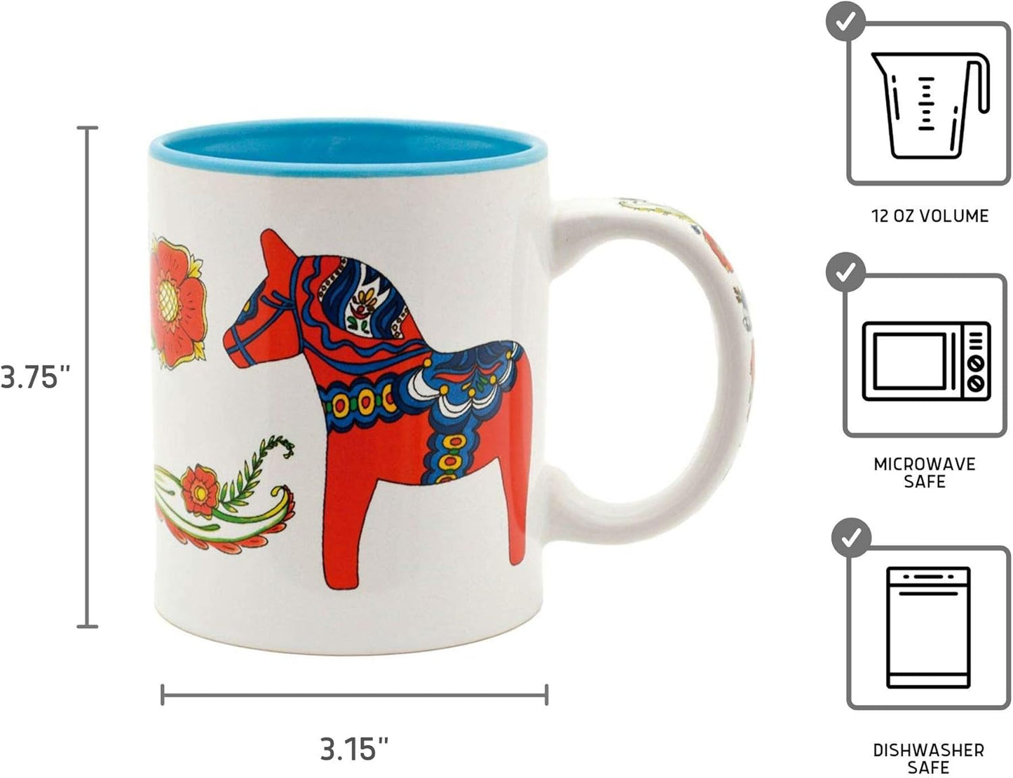 Swedish Dala Horse Ceramic Coffee Mug - 12 oz, Unique Christmas Gift, Premium Quality