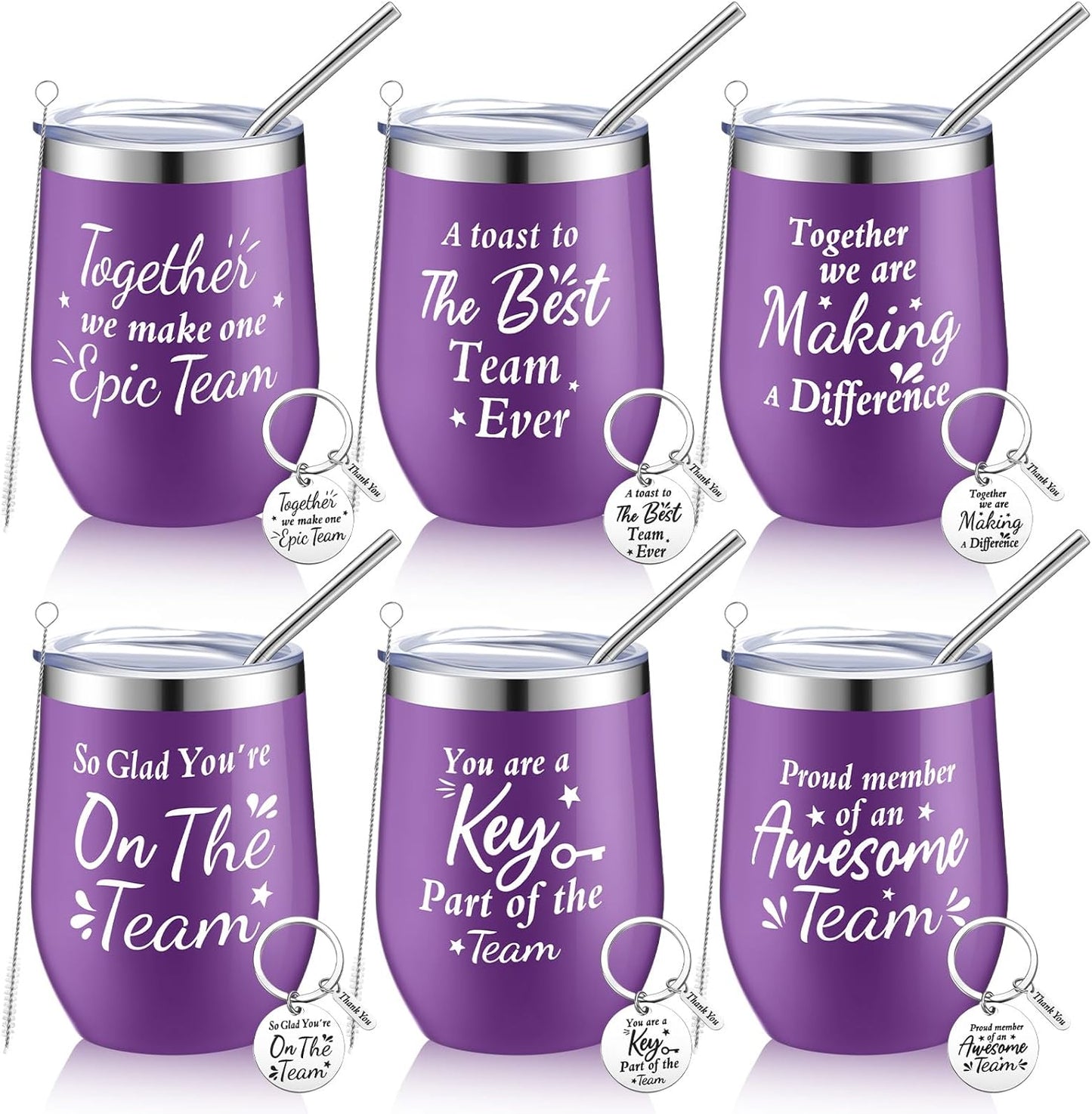 Dandat Employee Appreciation Gifts Team Thank You Gifts for Coworkers Stainless Steel Travel Tumbler with Straw and Keychain Inspirational Tumbler for Teacher Women Men(Multi Colors,12 Pack)
