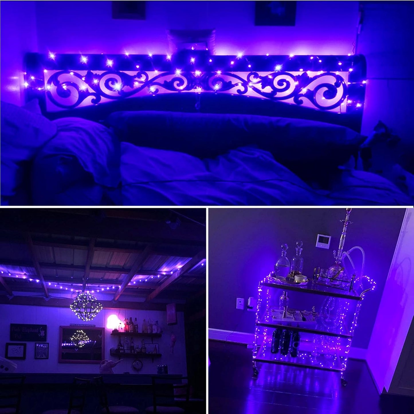 300 LED Dimmable Purple Fairy Lights - 99 Ft Waterproof Silver Wire String Lights with Remote for Christmas, Halloween, Party & Garden