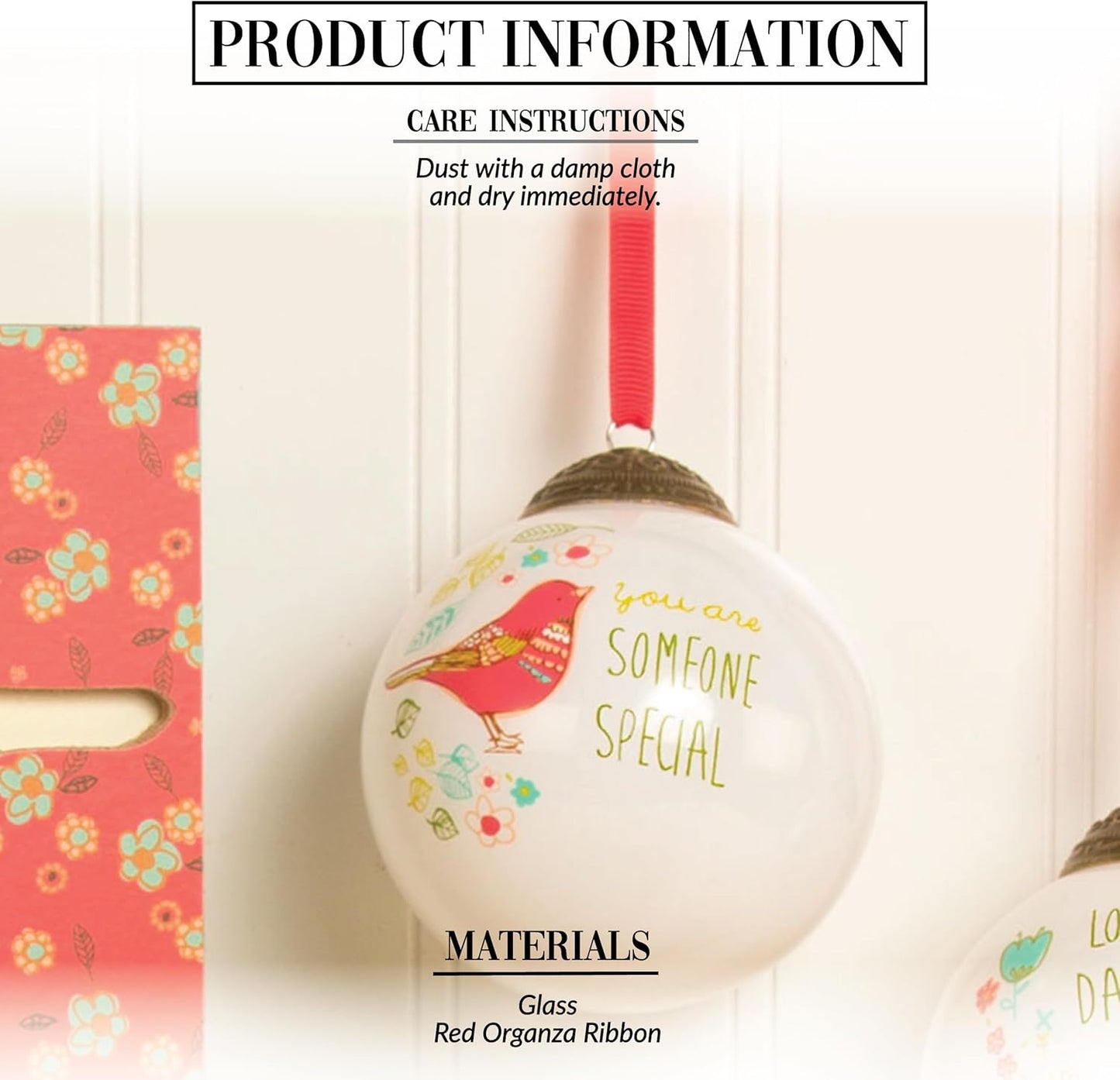 Best Mom Ever Teal Bird Floral Glass Ornament - Pavilion Gift Company 54026