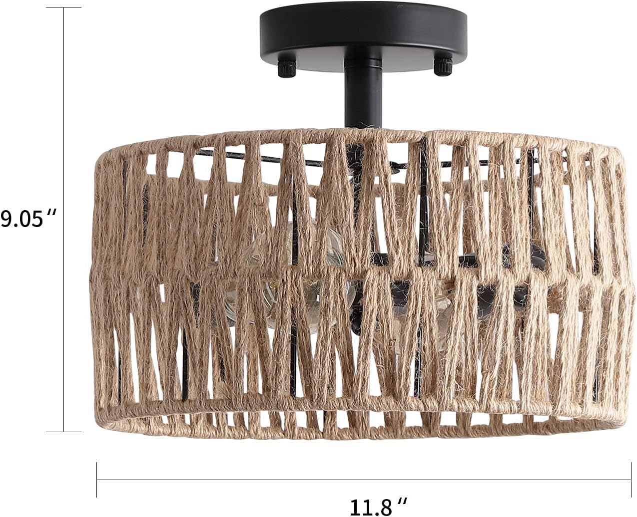 3-Light Antique Gold Woven Flush Mount Light Fixture Rustic Coastal Hemp Rope Brass Semi Flush Mount Ceiling Light for Hallway Bedroom Kitchen Entryway Farmhouse Living Room