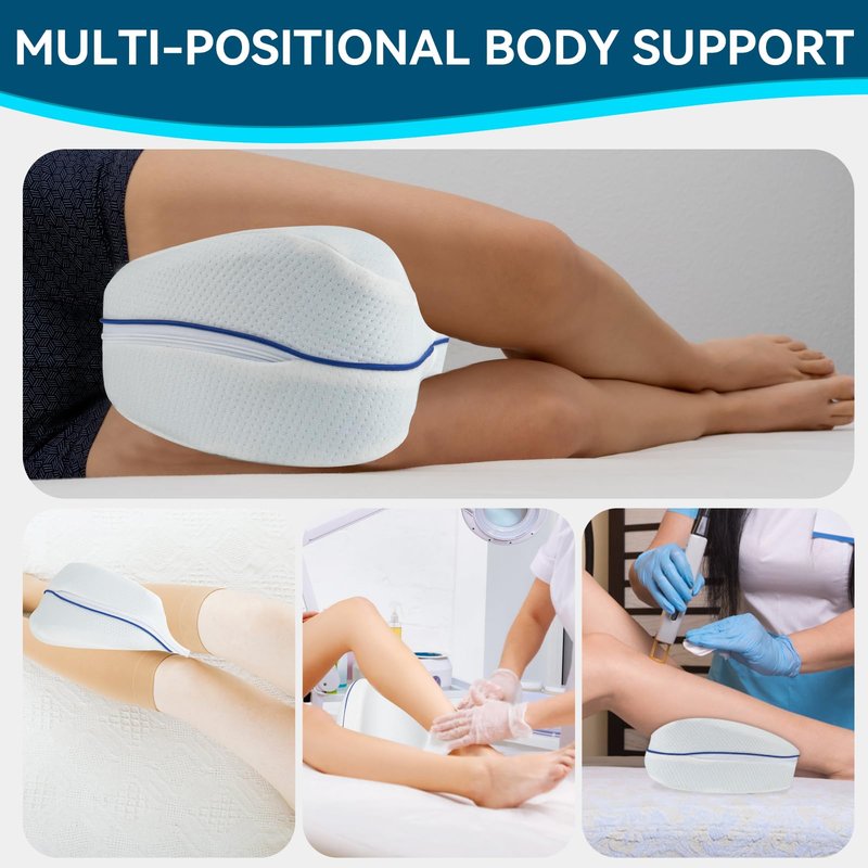 QISHFEN Knee Pillow for Side Sleepers Hip Pain Memory Foam - Leg Pillow for Side Sleeping Back, Sciatica, Knee Pain Relief - Side Sleeper Pillows with Washable Cover (2 Pack)