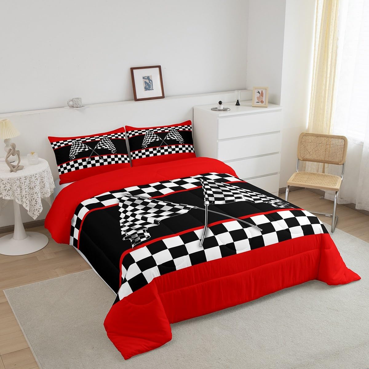 Cartoon Police Car Bedding Set Red Fire Truck Comforter Set for Kids Boys Fire Extinguisher Duvet Set Airplane Comforter 1 Comforter Set with 2 Pillowcases Full Size Boys