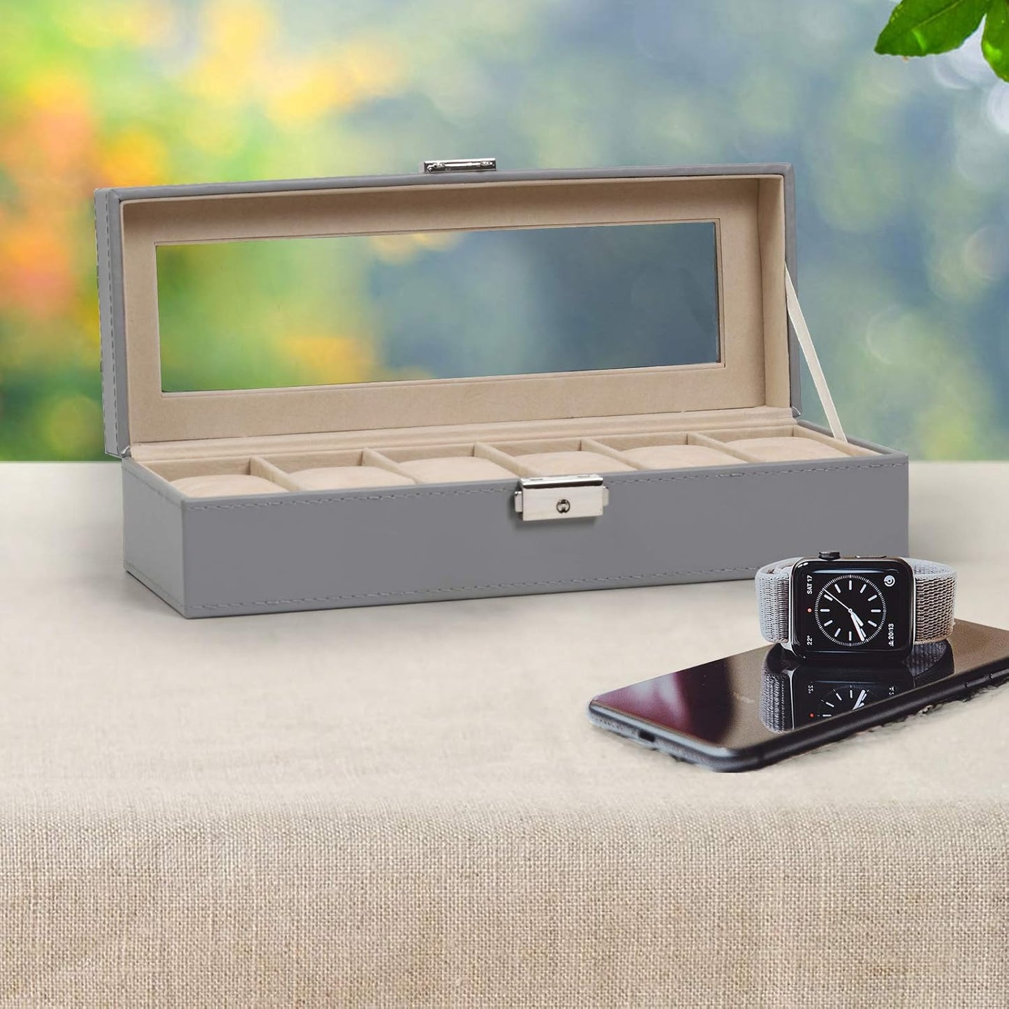 Men's Black 6-Slot Watch Box Organizer | Elegant Display & Storage Case