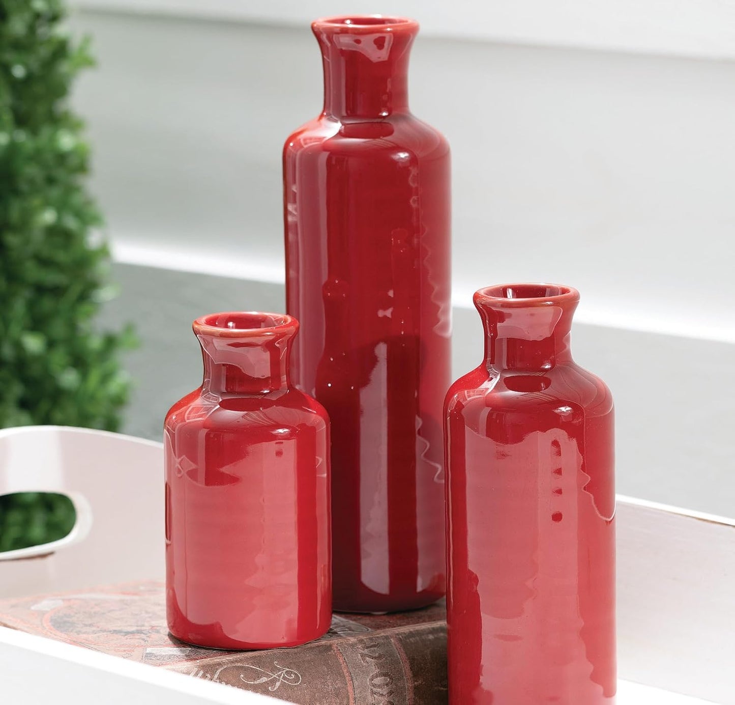 Red Vase Set - Boho Farmhouse Decor for Kitchen, Bedroom & Living Room - CM2407
