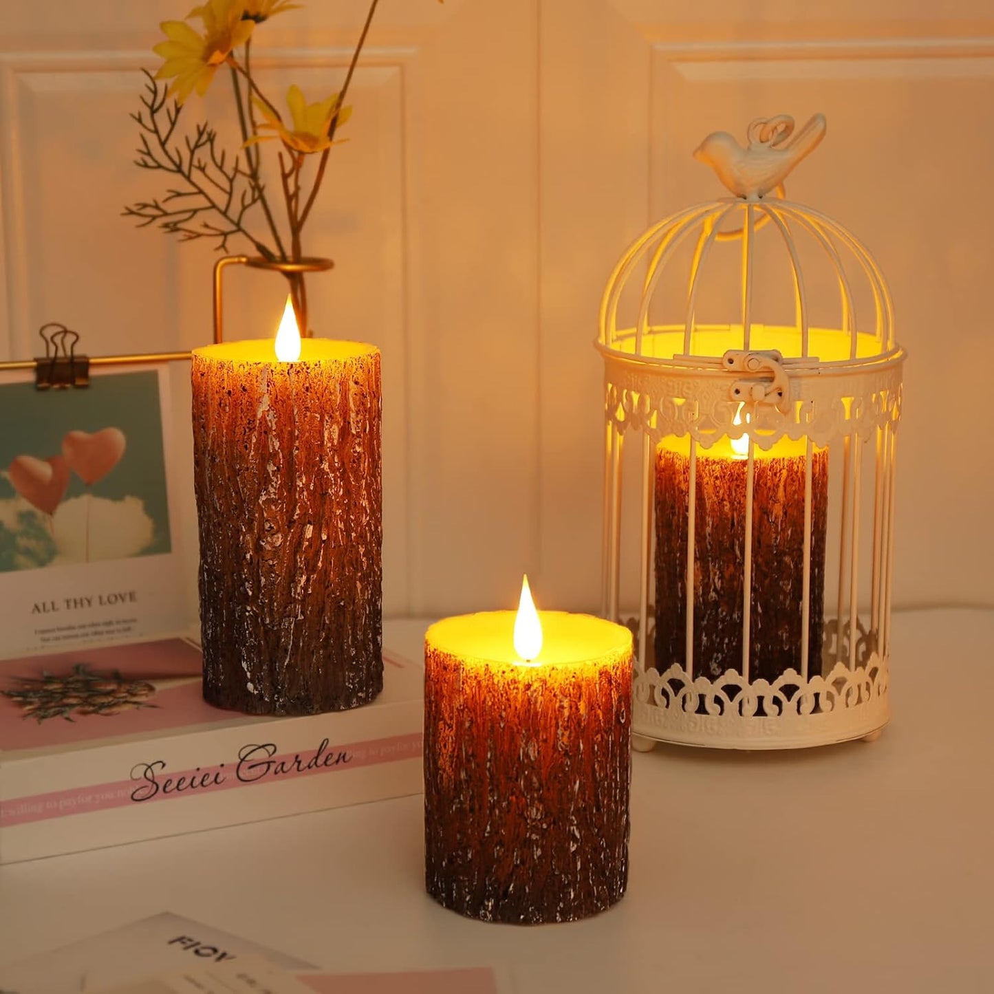 Flameless LED Drip-Less Wax Pillar Candles Set of 3 - Realistic Flickering Motion, Burgundy with Remote & 24-Hour Timer