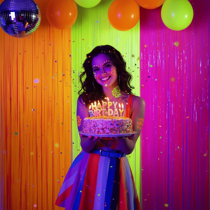Mega-L Glow in The Dark Party Supplies, 3 Pack Neon Party Decorations 9.9 x 6.6 ft Fluorescent Tinsel Foil Fringe Curtains, Neon Backdrop Streamer for Birthday, Weeding, New Years Eve Party Supplies