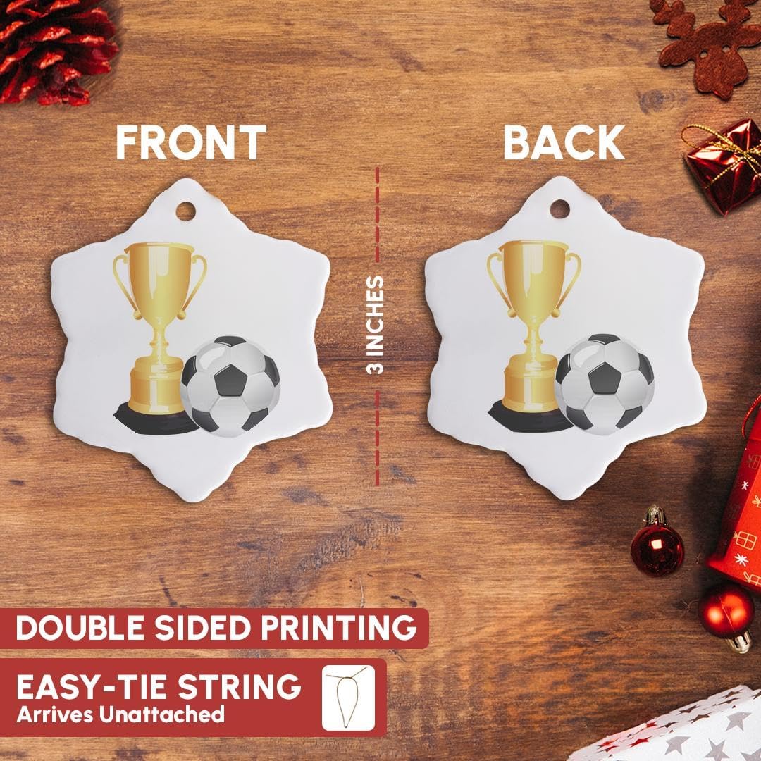 Soccer Ball & Trophy Snowflake Ornament - 3D Rose 3-Inch Holiday Decor