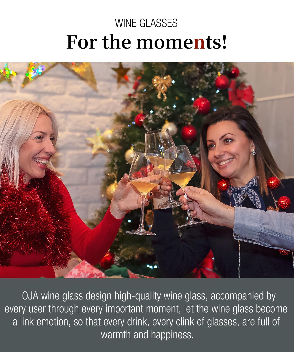 OJA Red Wine Glasses Set of 4-18oz, Crystal White Hand Blown Wine Glass with Long Stem, Ultra-thin, Dishwasher Safe, Gift for Daily Use, Party