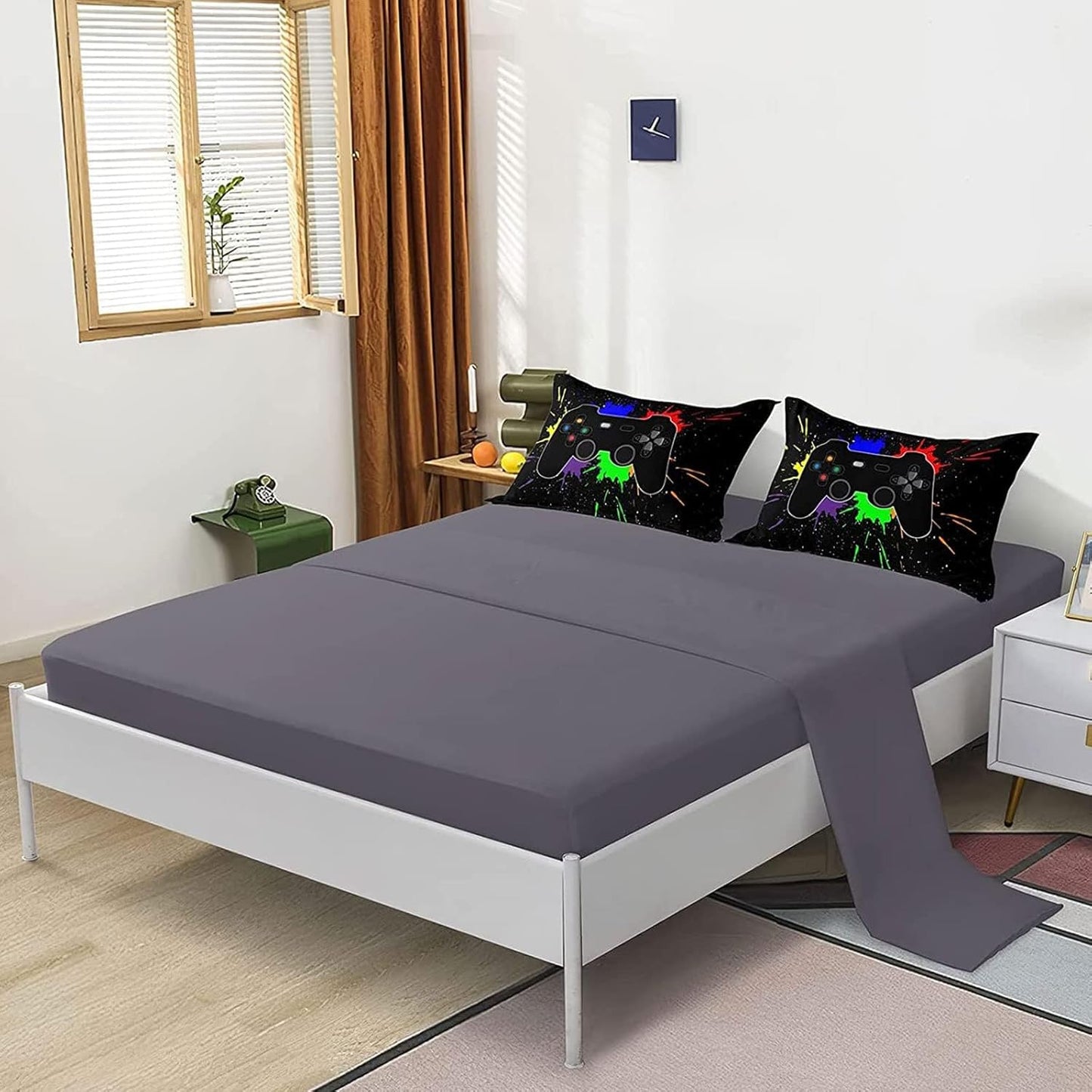 Kids Gaming Bedding Sets, 5 Piece Gamer Comforter Sets for Teens Boys Twin Size for Bedroom Comforter Set Adult 3D Gamepad Microfiber Bedding Sets Fits All Season