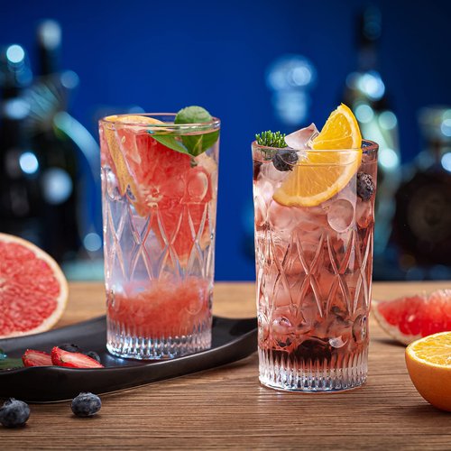 Claplante Crystal Highball Glasses, Set of 6 Glass Drinking Glasses, 11 oz Durable Drinkware Cups for Cocktails, Water, Juice, Beer, Wine-Special Edition Glassware Set, Dishware, Dishwasher Safe