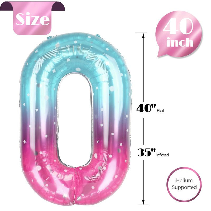 Starry Sky Number 0 Balloon 40 Inch, 0 Balloon Number for 10th 20th 30th 40th 50th 60th Birthday Decorations, Starry Sky Party Supplies
