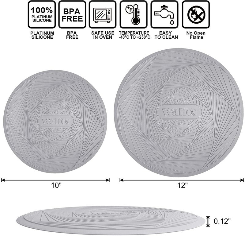 Walfos Silicone Microwave Mats, Heat Resistant Multi-Purpose Microwave Trivet Mat, Non-Slip Hot Pads, BPA Free Silicone Mats for Microwave, Oven, Hot Pan, Pot (Grey)