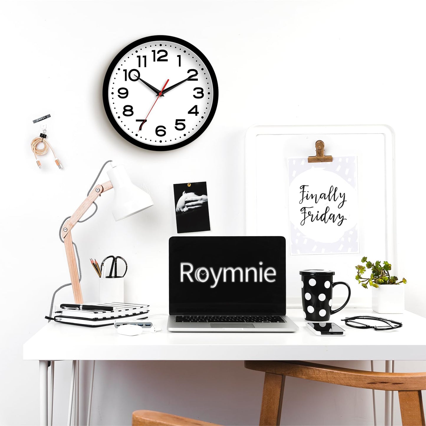 Roymnie Wall Clock 14 Inch Large Silent Non-Ticking Modern Clock Battery Operated Classic Simple Minimalist Analog Decorative for Kitchen, Living Room,Office, Bedroom, Bathroom (Black)