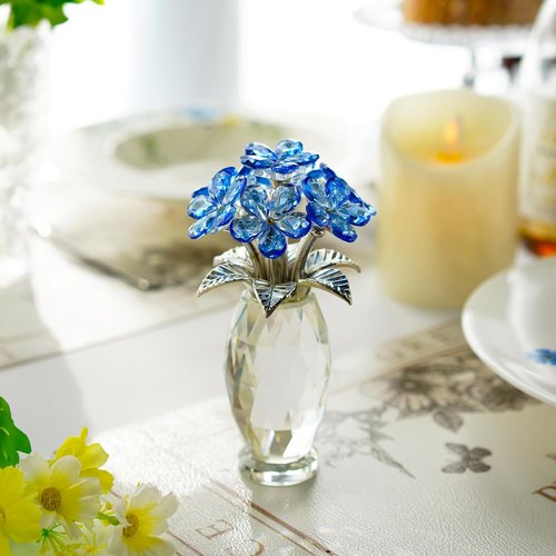 H&D Hyaline & Dora Blue Crystal Forget Me Not Flower Figurine - Elegant Home Decor Collectible Ornament