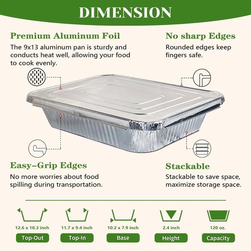 Epecnic 9x13 Aluminum Foil Pans with Lids (25 Pack) - Disposable Half Size Deep Foil Pans, Freezer & Oven Safe for Baking, Meal prep, Potluck, Outdoor Grilling, Camping, Catering, Large Events