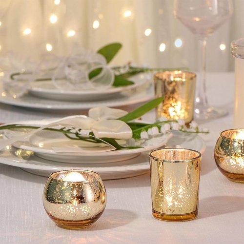 Gold Votive Candle Holders Set of 24 - Speckled Mercury Gold Glass Candle Holder Bulk - Ideal Fall Decor for Boho Wedding Centerpiece Table,Halloween & Thanksgiving Decorations Indoor