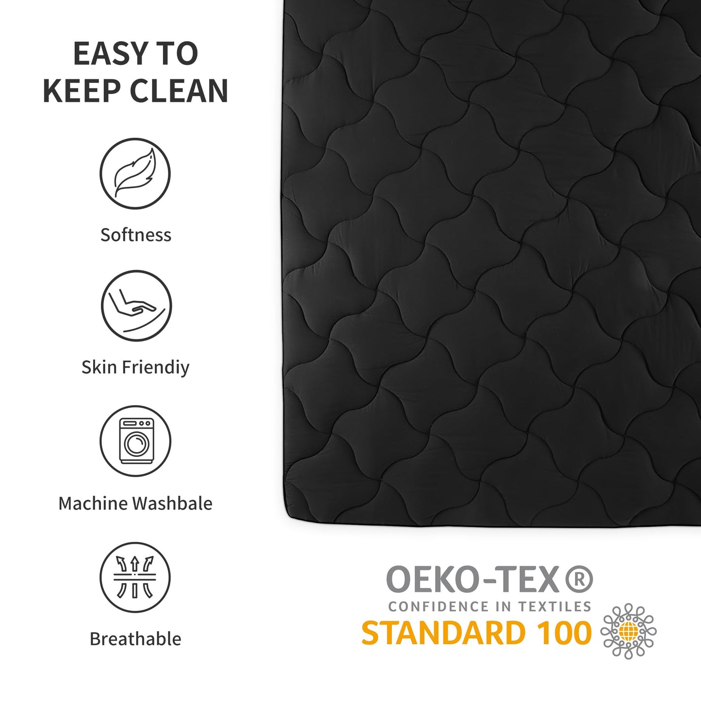 SLEEP ZONE Cooling Mattress Topper Full Size Mattress Pad, Quilted Fitted Mattress Cover, Machine Washable, Soft Fluffy Down Alternative, Deep Pocket 8~21 inch (Black, Full)