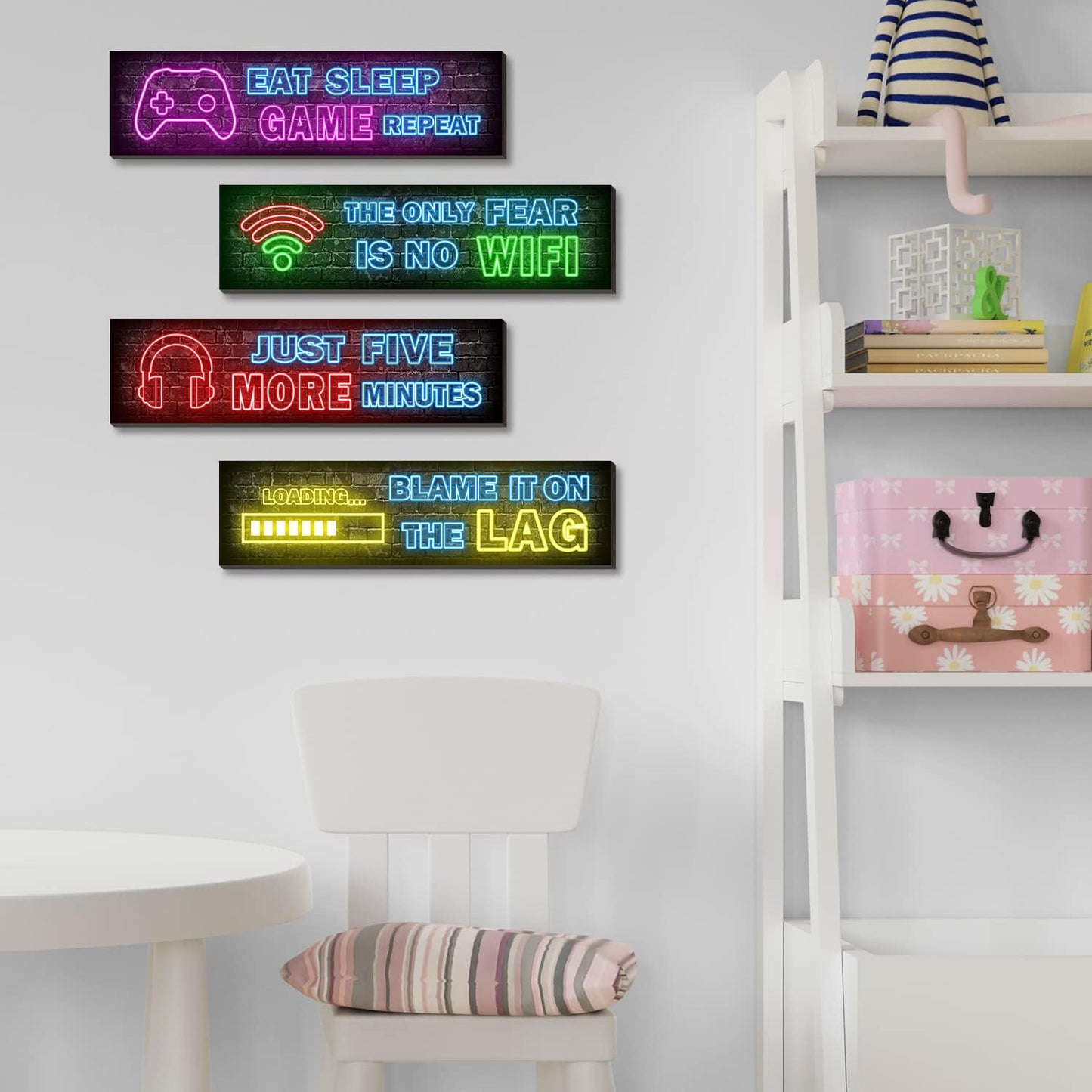 Skiennix Neon Gaming Posters - 4 Pcs Set for Teen Boys' Room | Vibrant Wall Art Decor