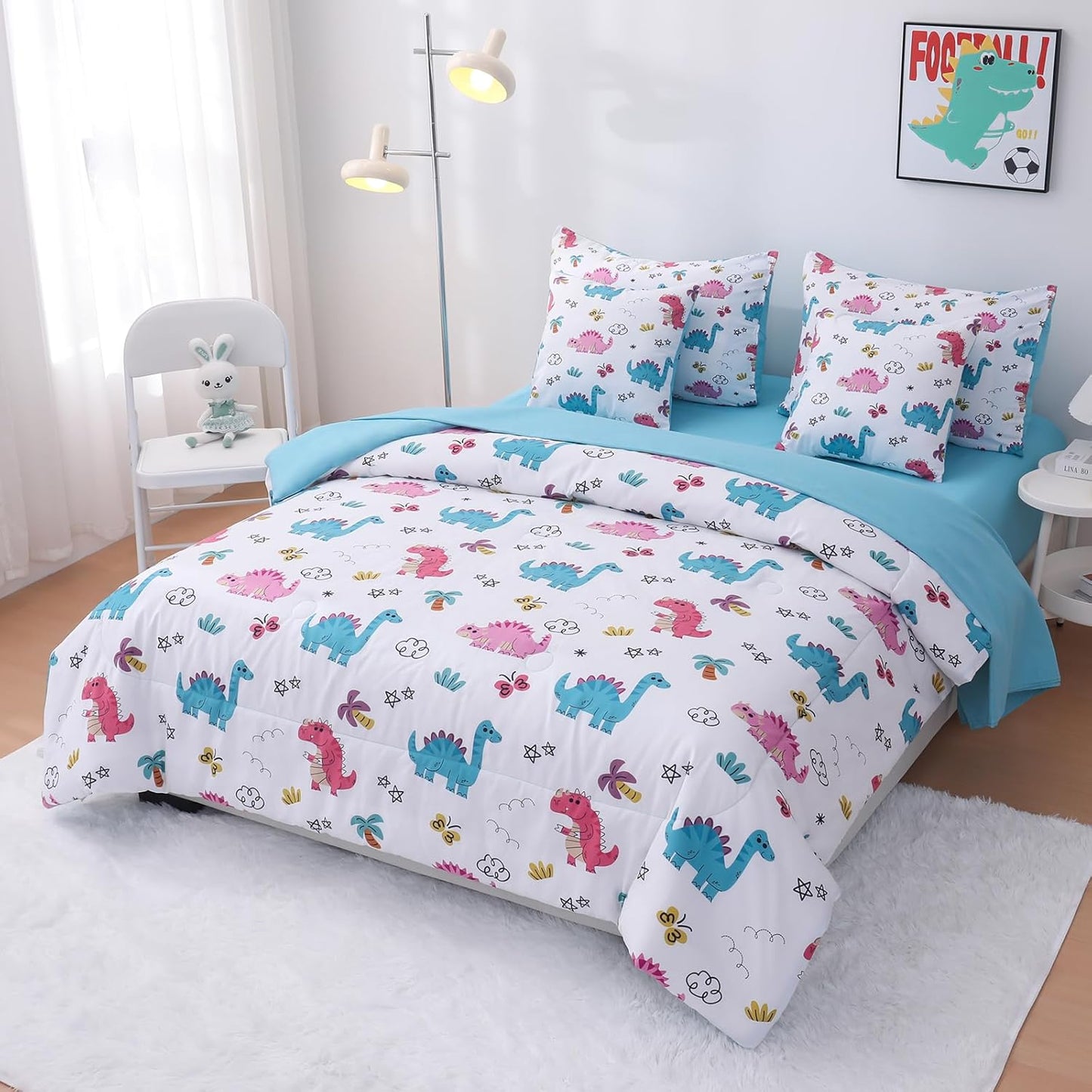 Dinosaur Bedding Full Size Sheets and Comforter Set, Boys Full Size Bedding Set Teen boy Comforter Set 7 Pieces Toddler Bed Sheets and Comforter Set for Boys All Season