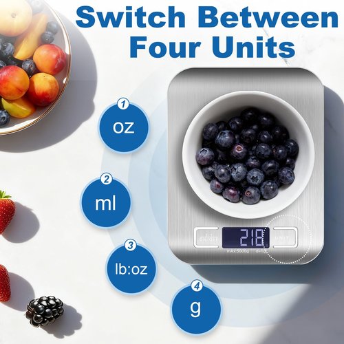 Girwu Food Scale, Digital Kitchen Scale with 0.1g Accuracy, 11lb/22lb Capacity & Backlit LCD, Stainless Steel Tare Scale for Baking, Cooking and Meal Prep, 5.5x7x0.6 Inches (Batteries Included)
