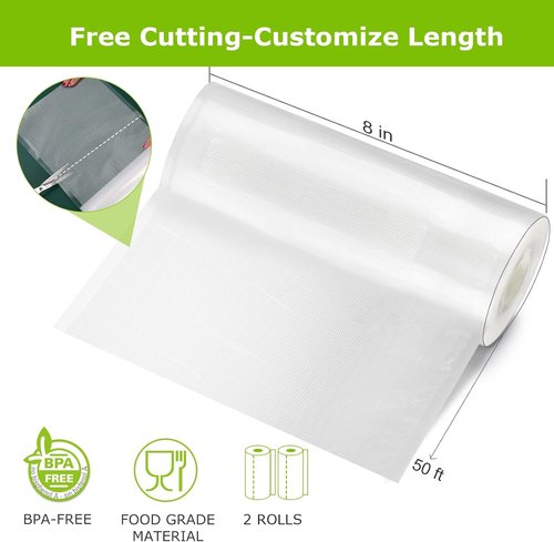 Bonsenkitchen Vacuum Sealer Bags - Durable 8" x 50' Rolls | Heavy Duty, BPA Free for Food Storage & Sous Vide