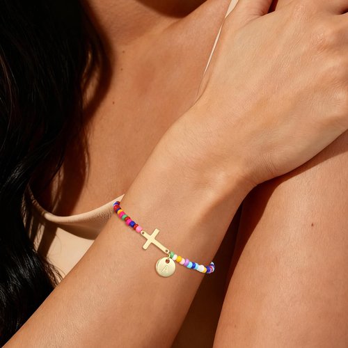 Gnamy Initial Letter A Cross Bracelet for Kids Tween Girls Trendy Stuff Colorful Beaded Bracelets First Communion Confirmation Baptism Christian Birthday Religious Jewelry Presents for Daughter Things