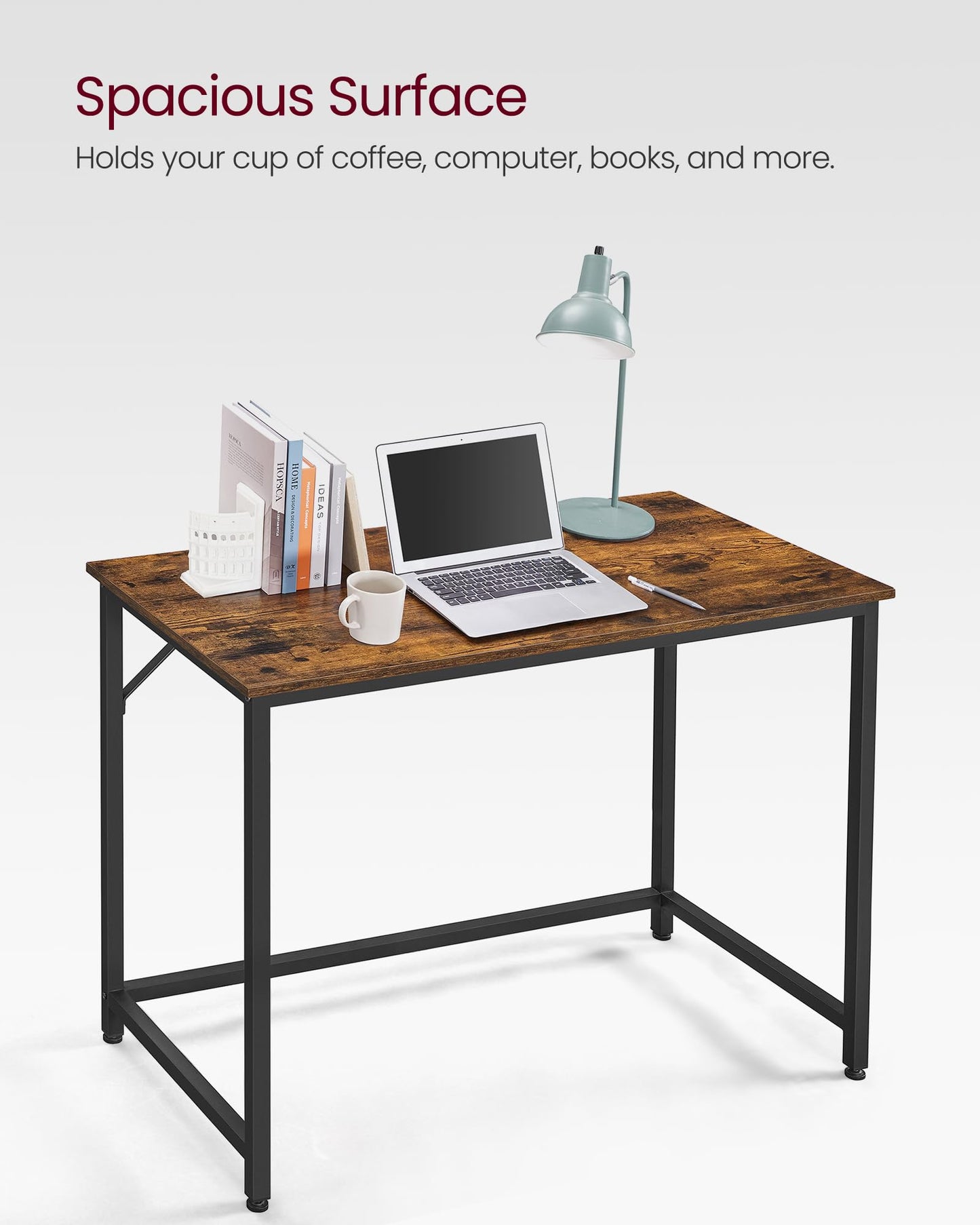VASAGLE Computer Desk, Office Work Desk, 39.4 x 19.7 x 29.9 Inches, for Study, Bedroom, Home Office, Living Room, Rustic Brown and Ink Black ULWD41X