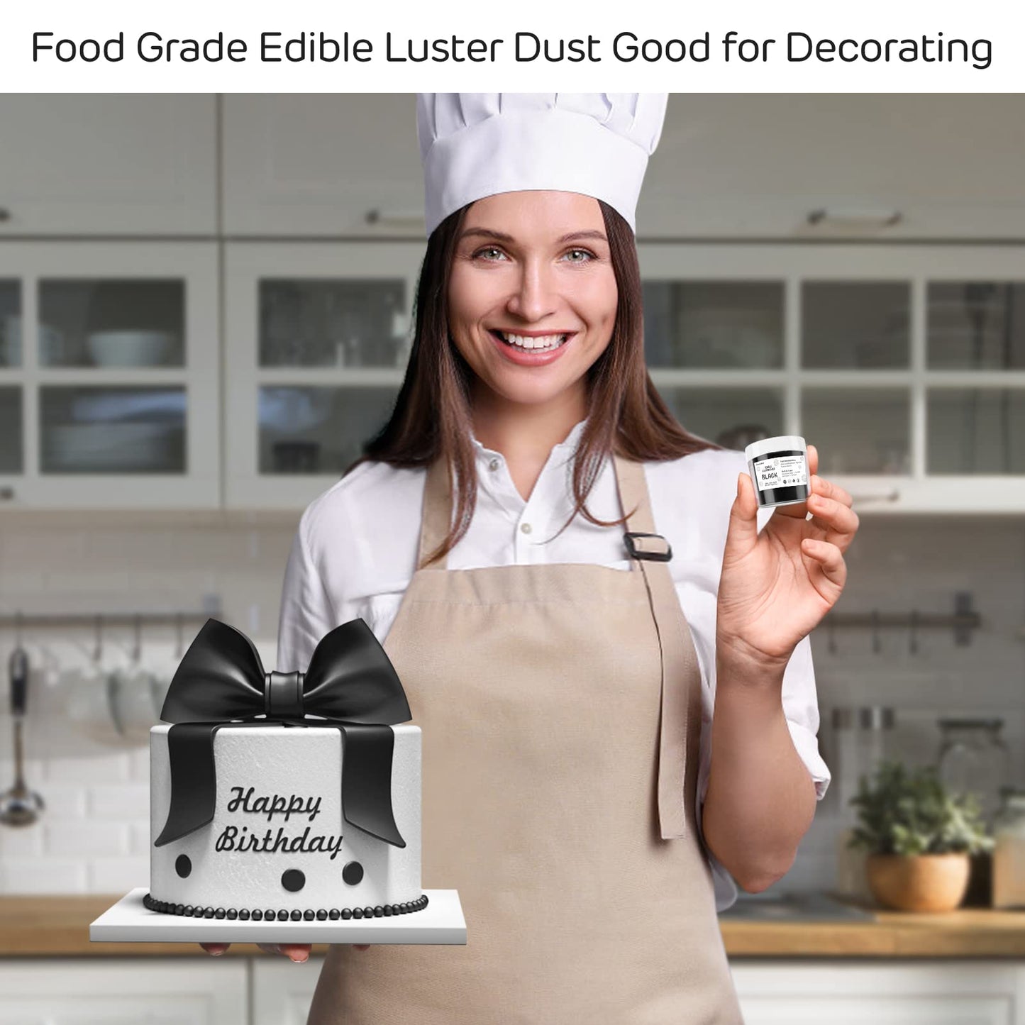 Black Edible Luster Dust 10 Grams, Food Grade Cake Luster Dust Tasteless Dessert Dusting Powders for Baking Cherrysea Food Coloring Powder for Cupcakes, Cake Pops,Fondant,Chocolate, Candy