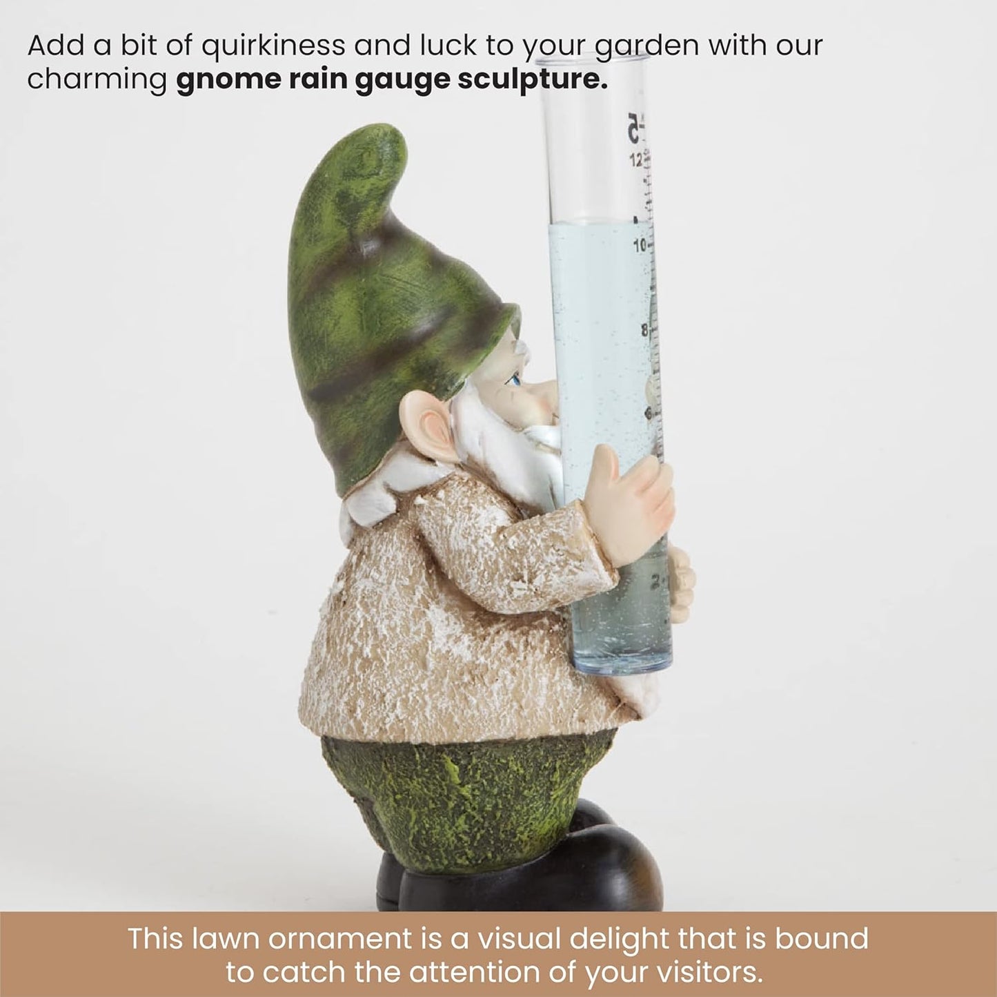 Hand-Painted Gnome Rain Gauge Sculpture - Weather-Resistant Garden Décor for Lawn & Patio